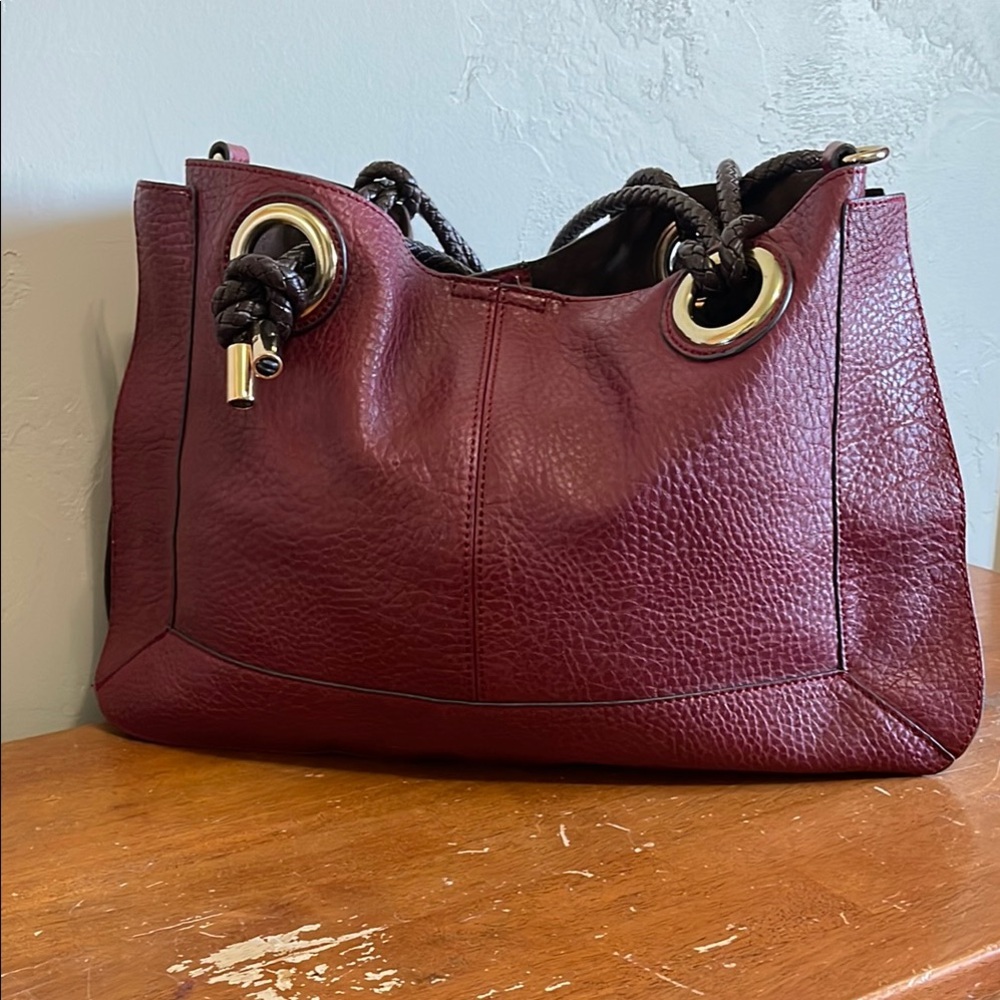 Vibrant Faux Red Leather Shoulder Bag with Gold Accents